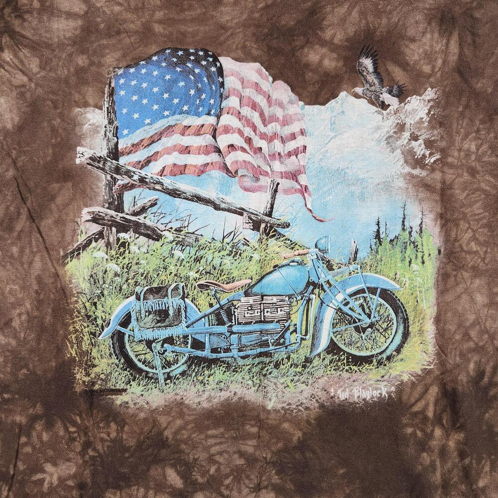 The Mountain Shirt Mens XL Brown Tie Dye Graphic Motorcycle Eagle USA Flag Biker